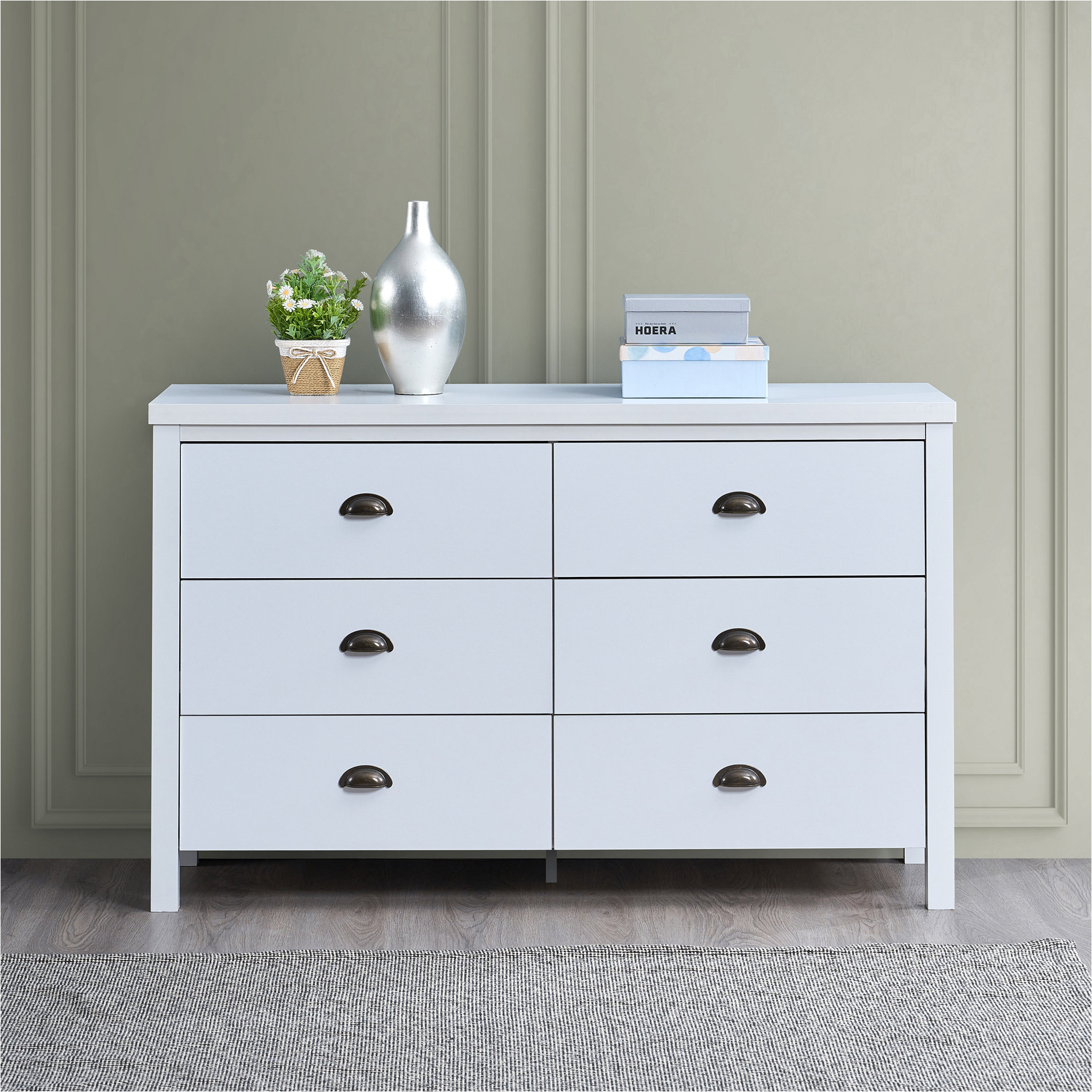 Lark Manor SAFARI 6 Drawer Master Dresser With Interlock Drawer Feature Drawer Slide And Interlock Pre Assembly Wide Dressers For Bedroom 6 Deep Drawers For Closet Organizer Easy Assembly Classic Whit...